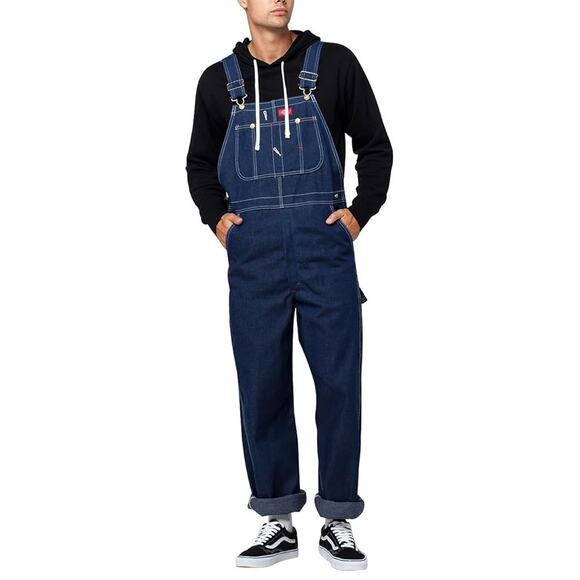 Dickies Denim Bib Overalls Dark Wash Straight Leg Jumper Workwear Dungarees - Picture 1 of 9